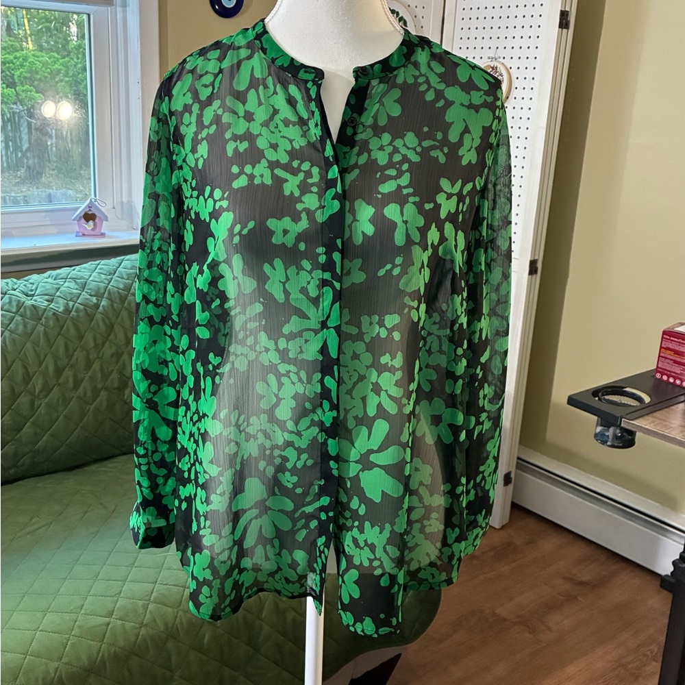 French Connection Black and Green Floral Blouse - Picture 1 of 5